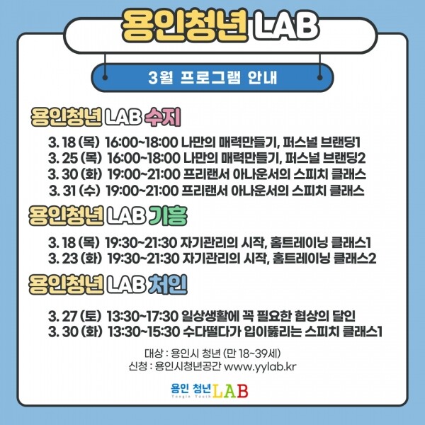 용인청년 LAB 프로그램 안내 포스터